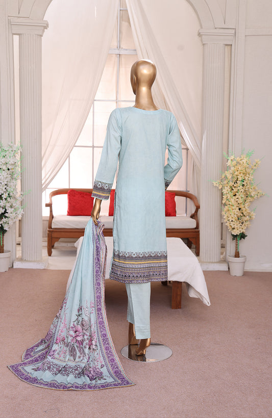 3 PEICE LAWN EMBROIDRY COLLECTION  EM-06 SKY BLUE