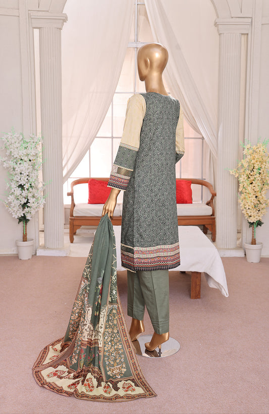 3 PEICE LAWN EMBROIDRY COLLECTION  EM-05 GREEN