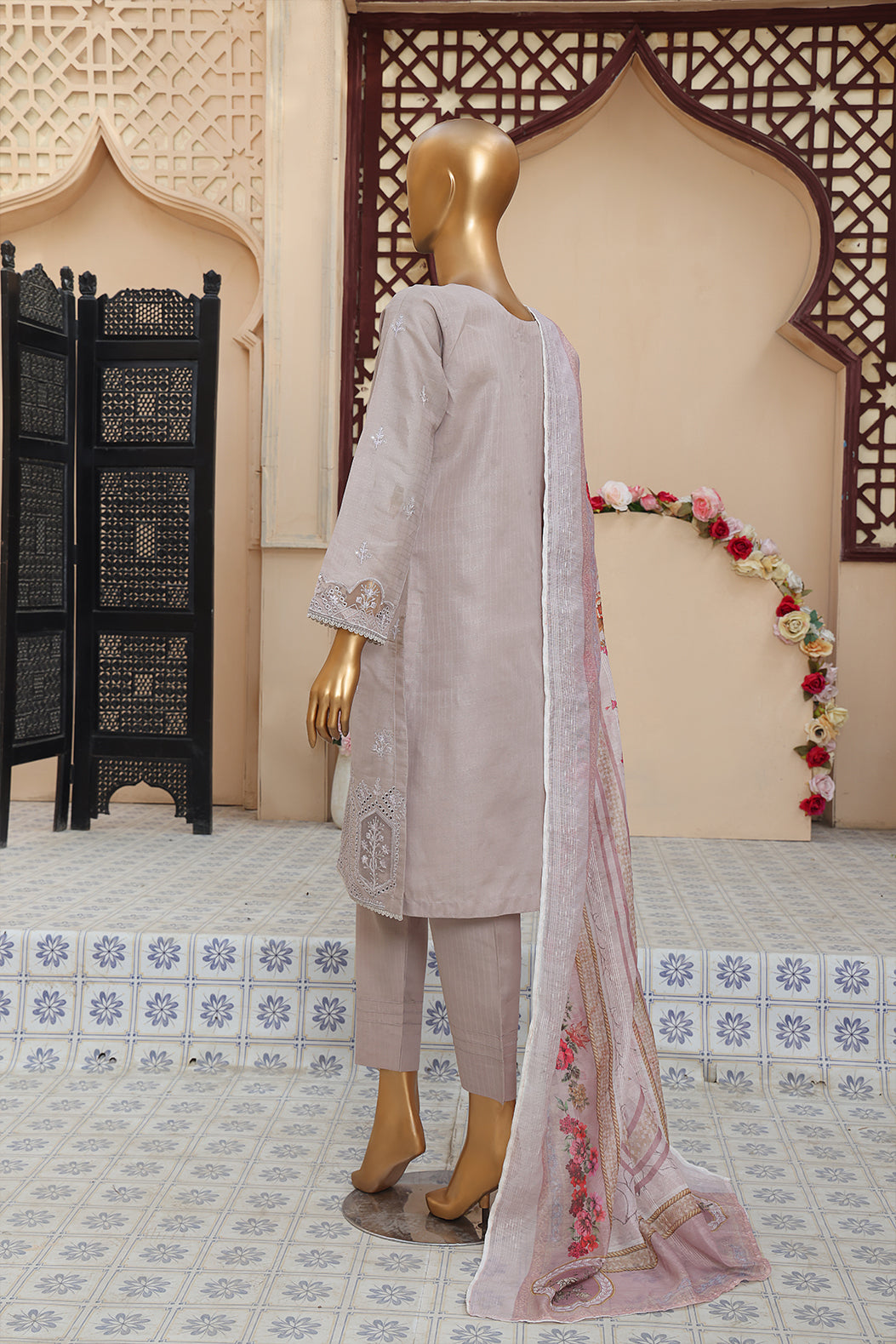 3 PEICE STIFF COTTON EMBROIDRY SCE-09 DOVE
