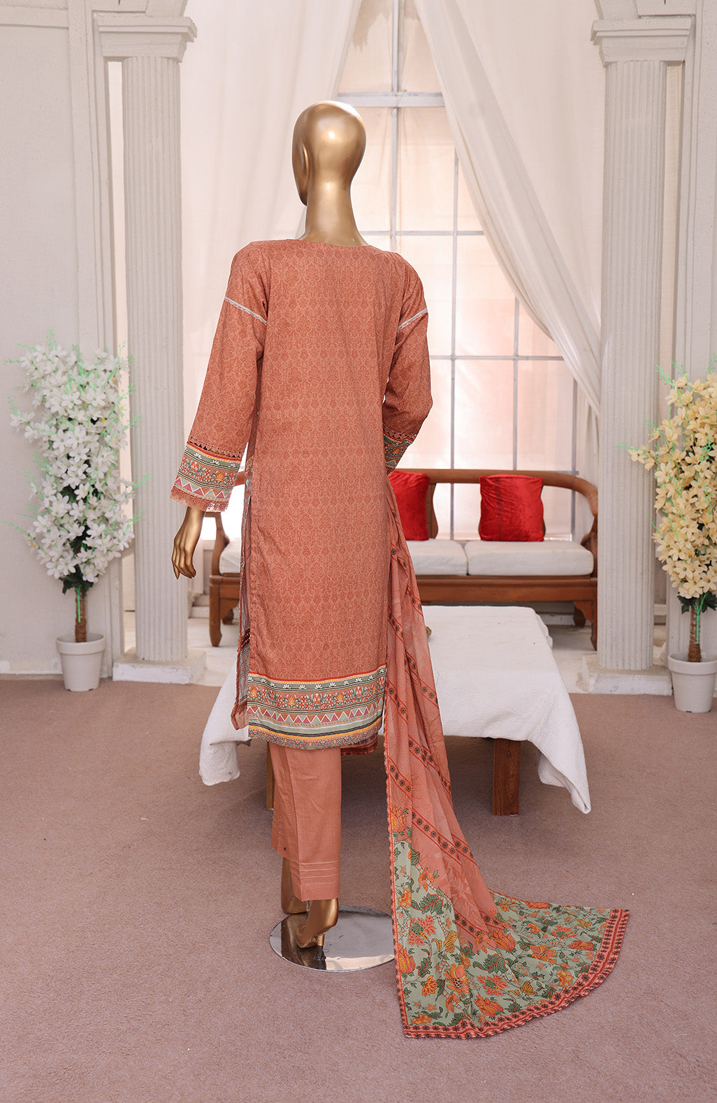 3 PEICE LAWN EMBROIDRY COLLECTION  EM-04 RUST