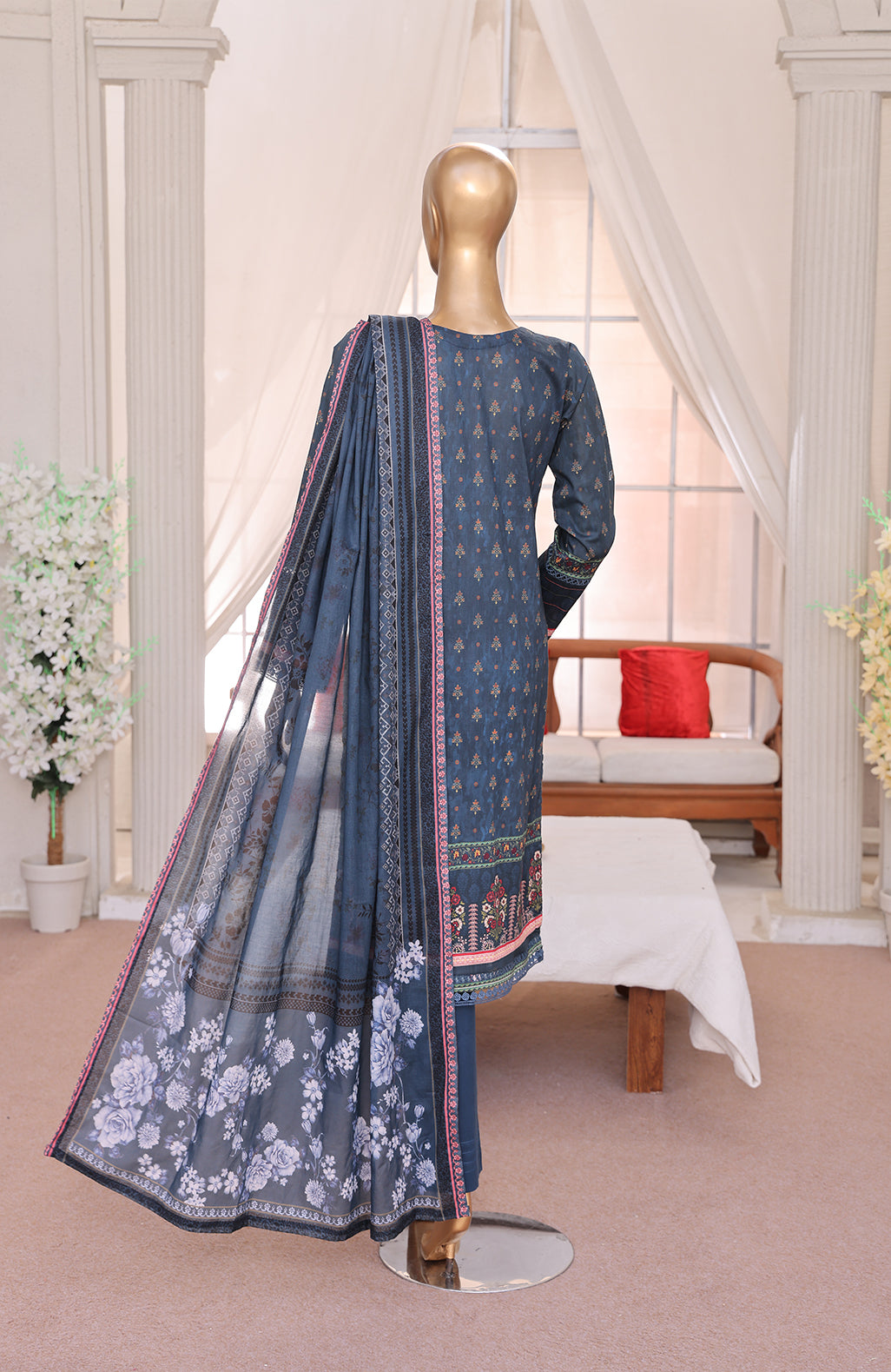 3 PEICE LAWN EMBROIDRY COLLECTION  EM-01 N-BLUE