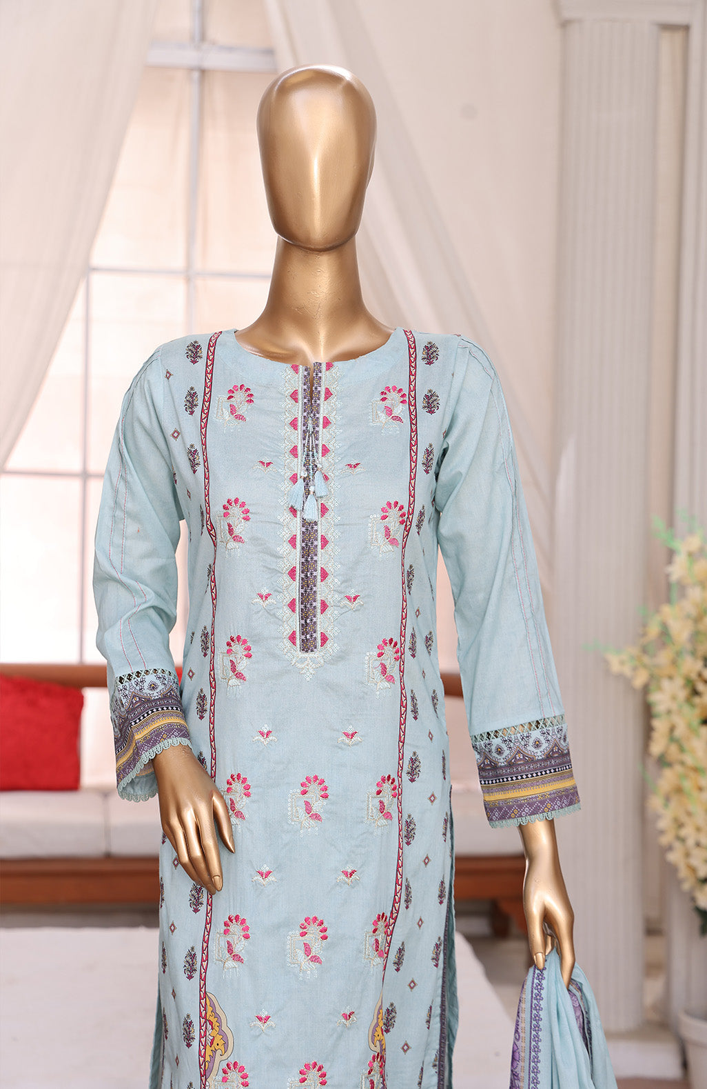 3 PEICE LAWN EMBROIDRY COLLECTION  EM-06 SKY BLUE