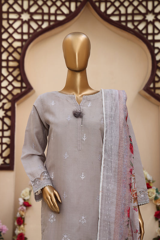 3 PEICE STIFF COTTON EMBROIDRY SCE-09 DOVE