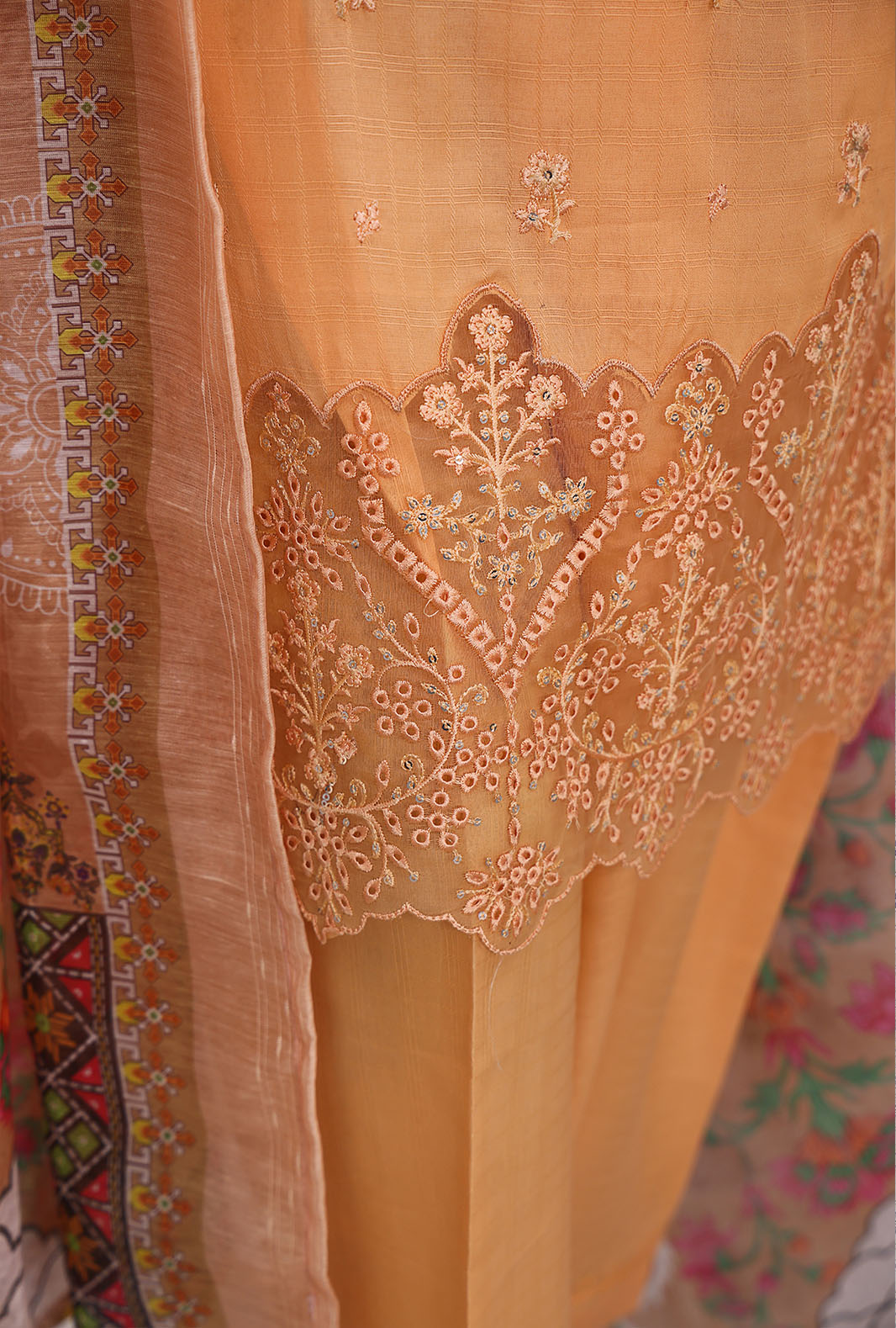 3 PEICE STIFF COTTON EMBROIDRY SCE-05 ORANGE